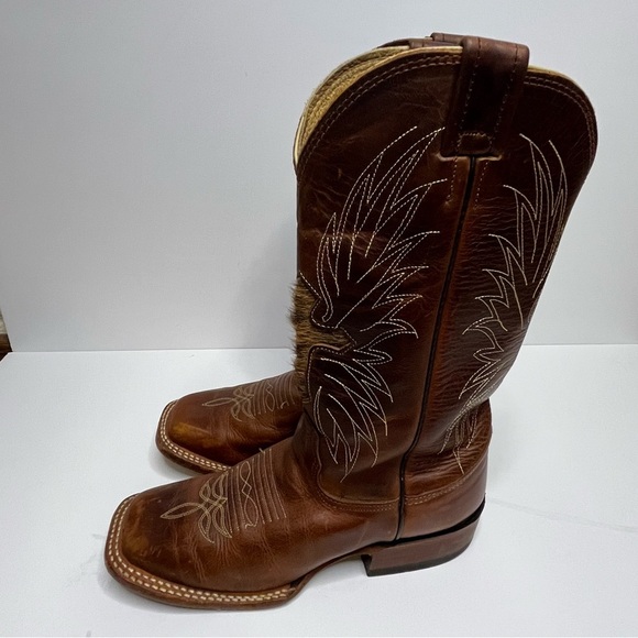 Larry Mahan Brown Leather Square Toe Cross Hair Western Cowboy Boots Size 6B - Picture 6 of 14